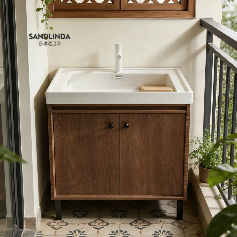 medieval style honeycomb aluminum balcony laundry cabinet pool basin integrated pool sink single  with rubbing board deepening