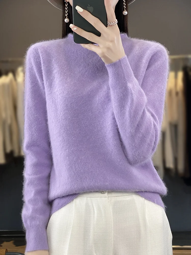 Women's Curl Round Collar Sweater 100% Mink Cashmere Pullover Long Sleeve Cashmere Knitwear New Autumn Winter Female Clothing