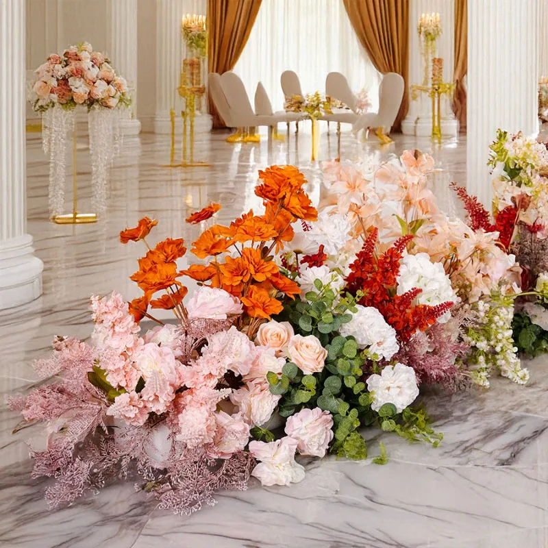 

Silk Artificial Ground Flower Rows Wedding Train Decorative Rows Window Proposal Display Aisle Flowers Photography Props