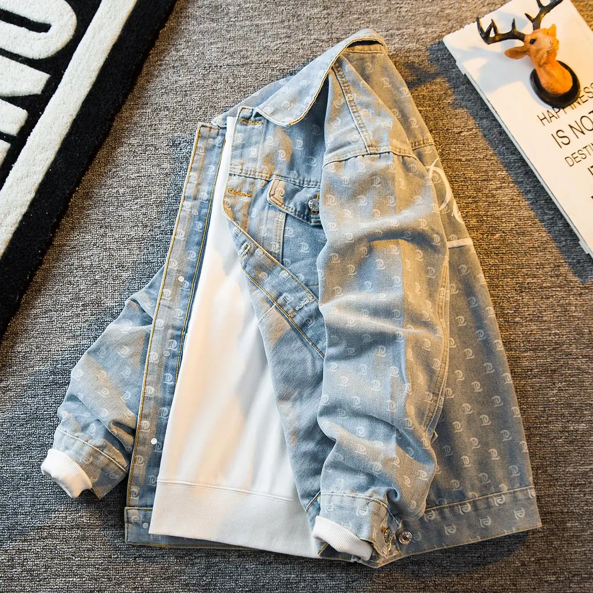 

Классическая мужская джинсовая куртка с вышивкой, весна-осень, модная новинка, стильная куртка с полным принтом Haome