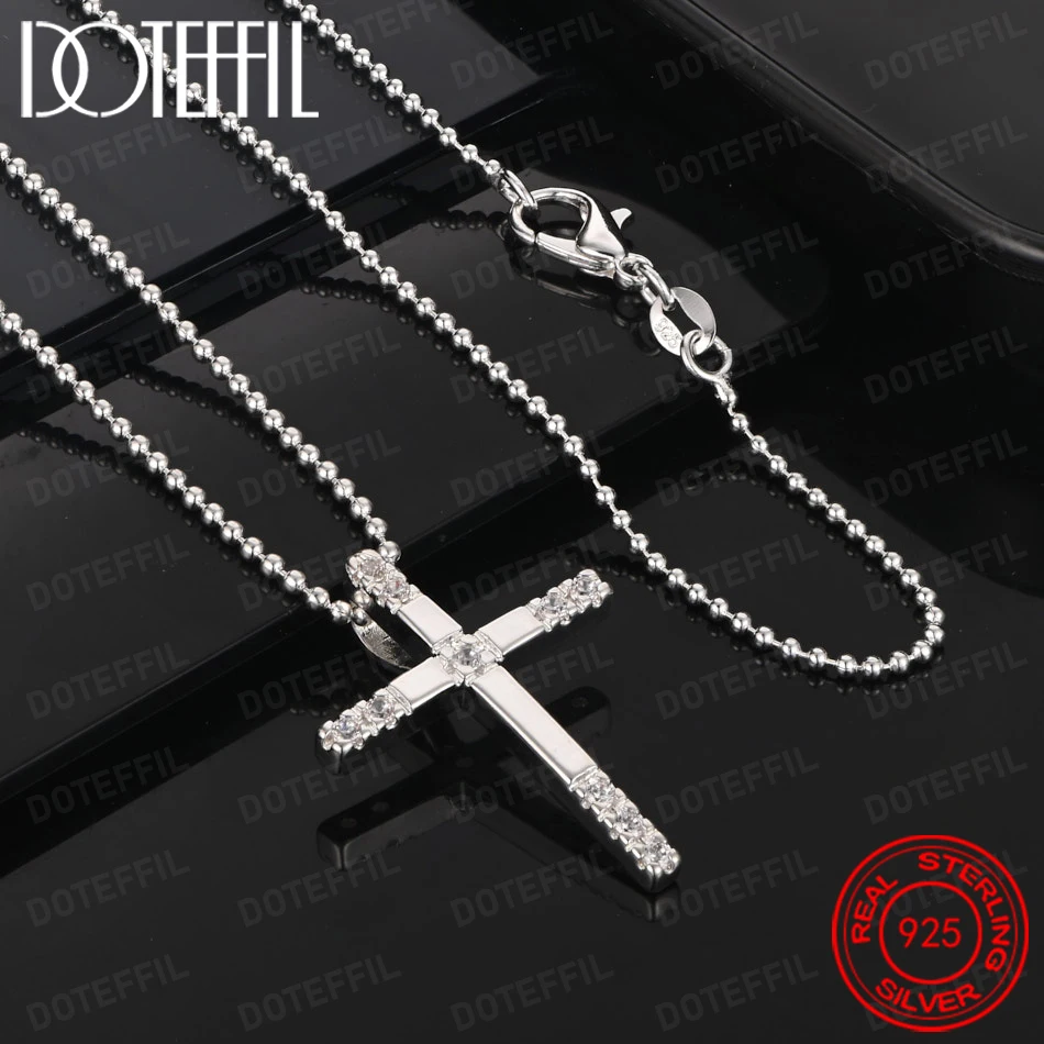 925 Sterling Silver Exquisite Cross Pendant Necklace for Men Women Fashion Party Jewelry Gift Hip Hop Accessories view 5