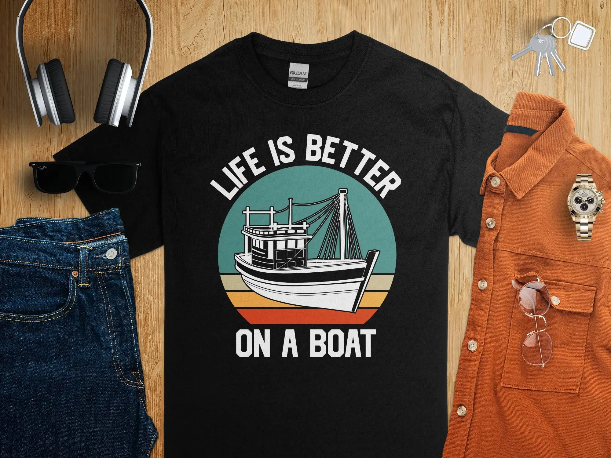 Nautical Theme T Shirt Life is Better on a Boat Sailing Casual Maritime Clothing