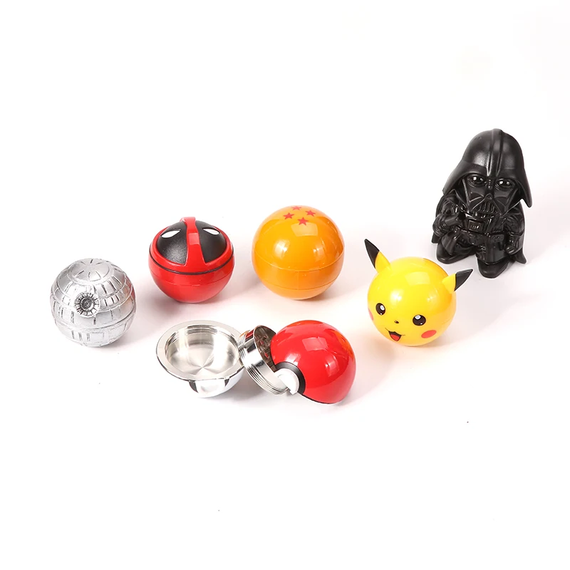 Wholesale Pokeball Grinder 50mm Poke Ball Herb Grinders Metal Zinc Alloy Plastic Metal Grinders 3 Parts Smoking Accessories