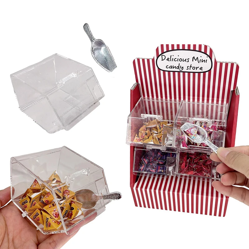 1Set Dollhouse Miniature Transparent Snack Storage Box W/Shovel Dustproof Box Waterproof Display Box Furniture Model Decor Toy