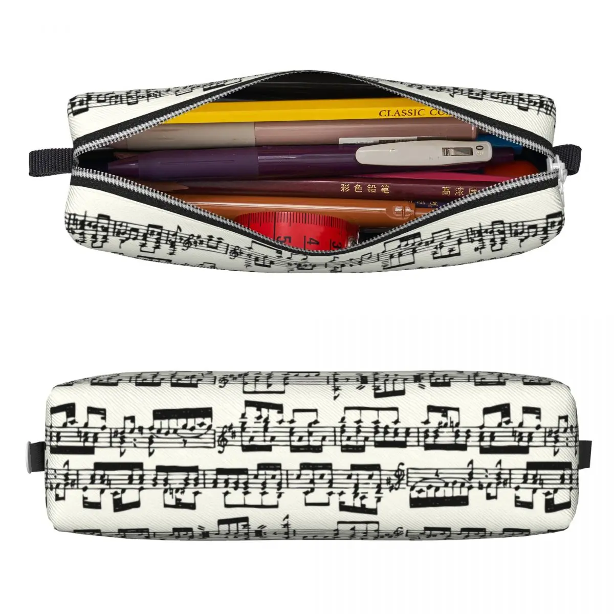 Sheet Music On Ivory Pencil Case Lovely Musical Notes Pen Box Bags for Student Large Storage Students School Gifts Pencil Box