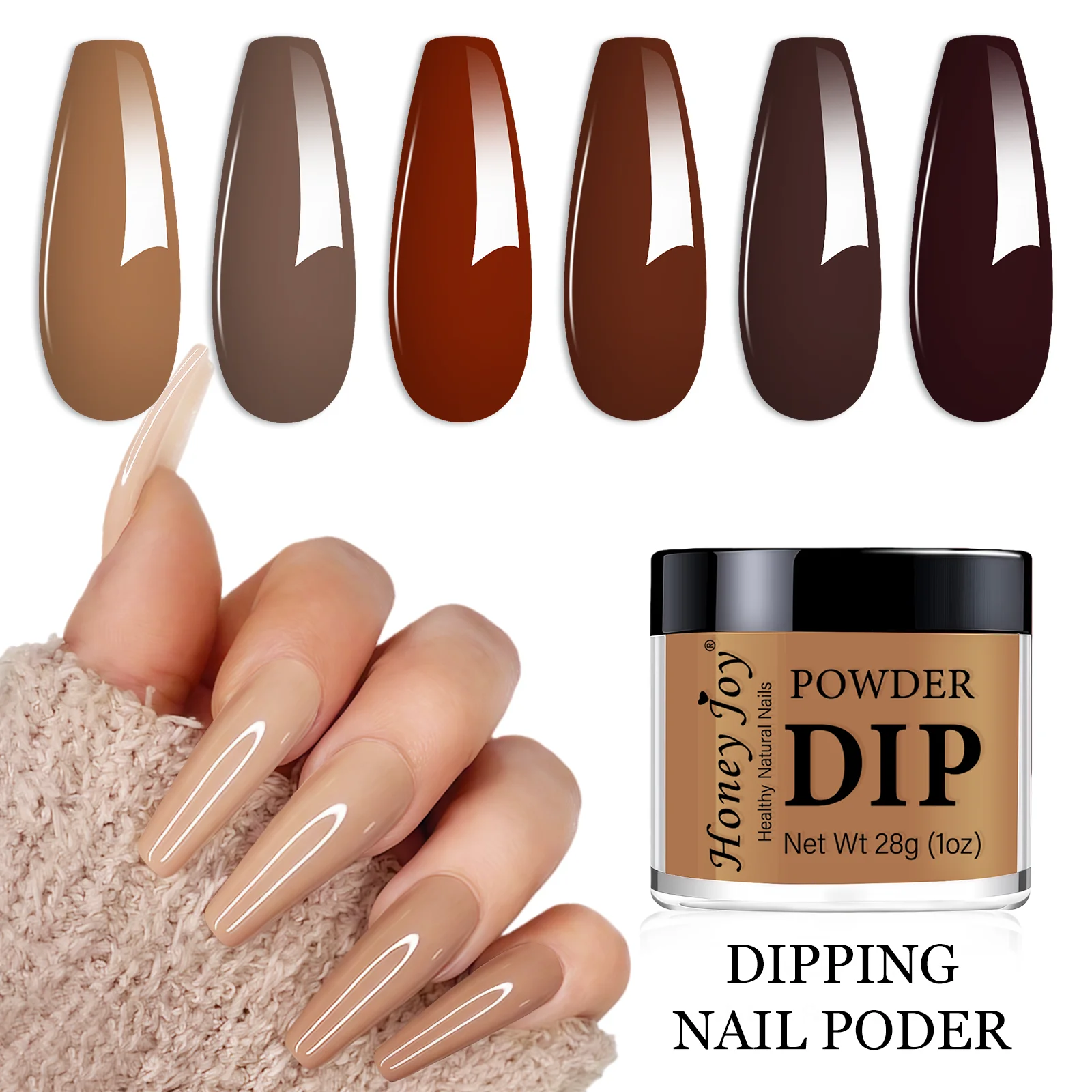 28g/maceta de polvo de inmersión acrílico, sistema de polvo de inmersión de colores de café marrón de invierno como esmalte de uñas en Gel, efecto de salón de manicura DIY