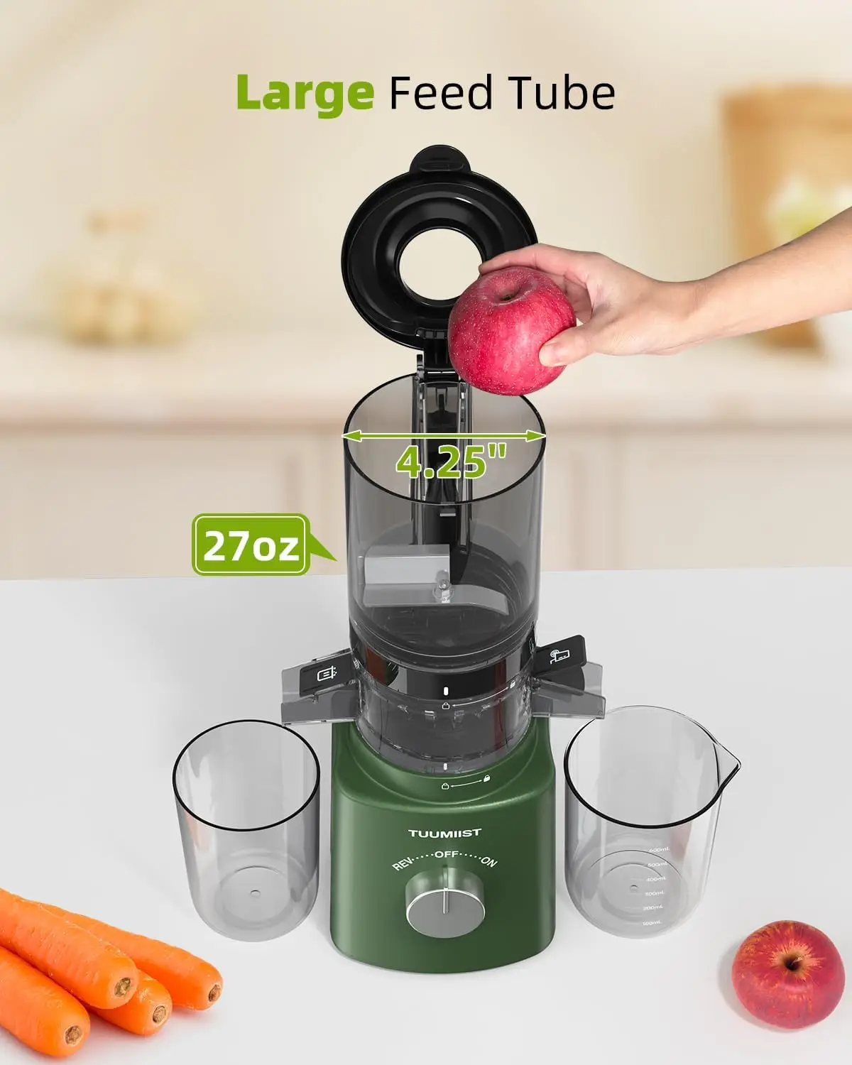 Cold Press Juicer with 8 Juice Bottles - Masticating Juicer Machines for Fruits and Veggies, 4.25