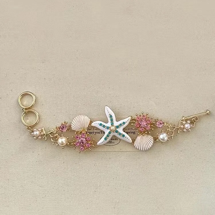 New Beach Resort Wind Ocean Starfish Shell Bracelet Women's Fashion Bohemian Pearl Stud Earrings