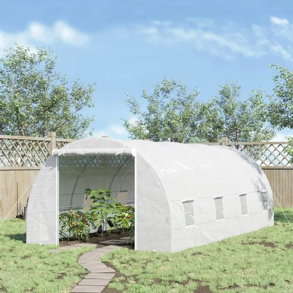 #For 20' x 10' x 7' Walk-in Tunnel Greenhouse with Zippered Door & 8 Mesh Windows, Large Garden Green House Kit&