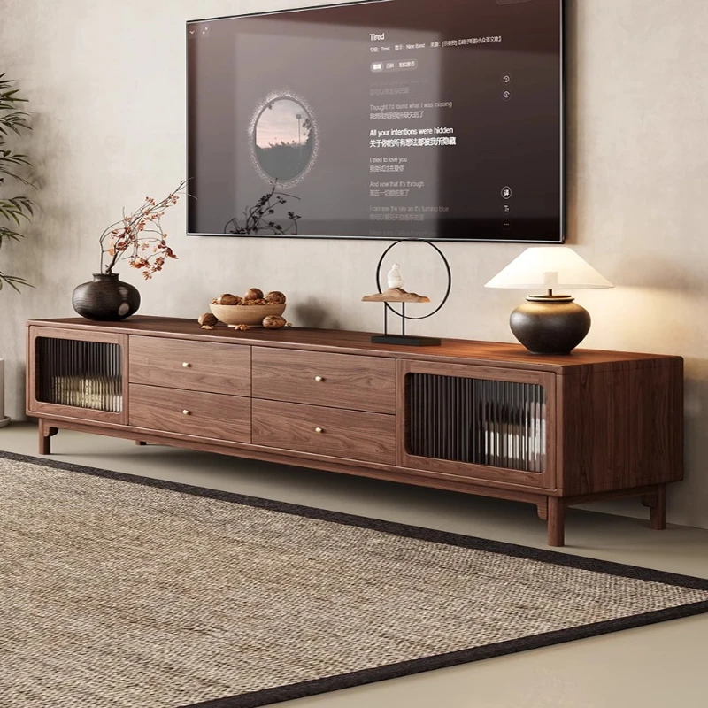 

Solid wood floor-to-ceiling TV cabinet coffee table combination, medieval high-end new home living room storage locker