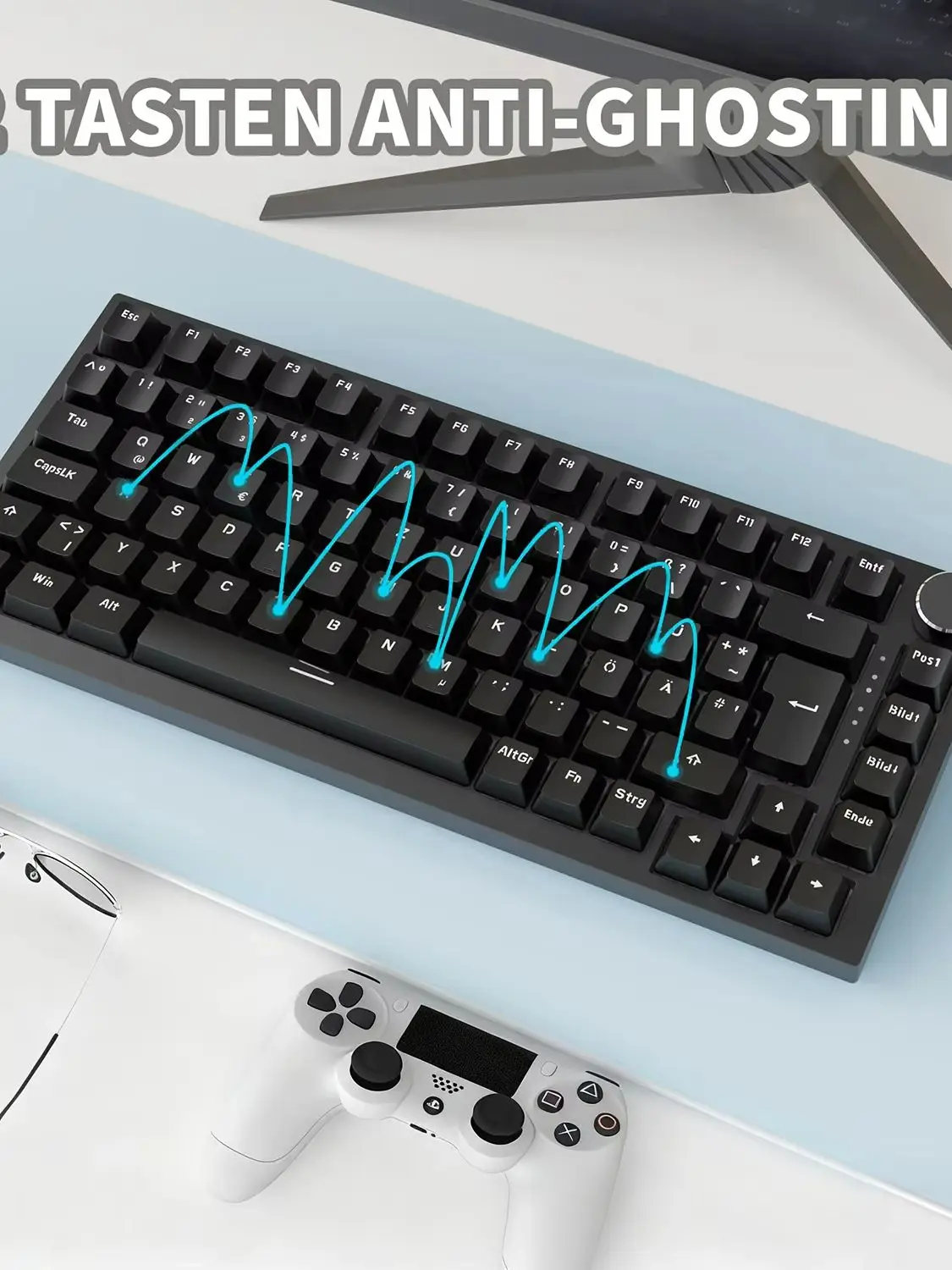 AJAZZ AK820 Gaming-Tastatur mit mechanischen Tasten, deutsches Tastaturlayout, ISO-DE QWERTZ, Hot-Swap-fähig, Lautstärkeregler, Weihnachtsgeschenk