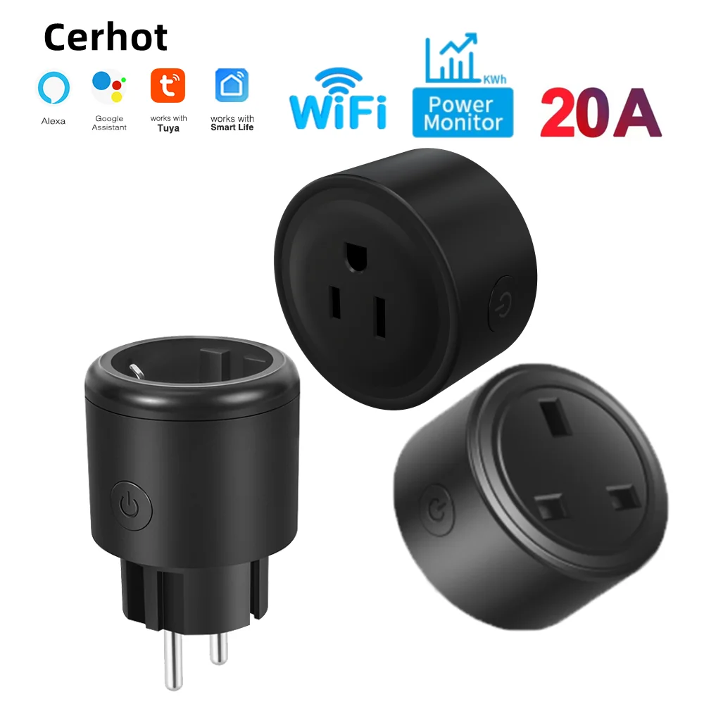 20A Tuya Smart Socket WiFi UK/EU/US Plug Adapter Home Alexa Voice Control With Energy Monitering Timer Function Power Outlet Set