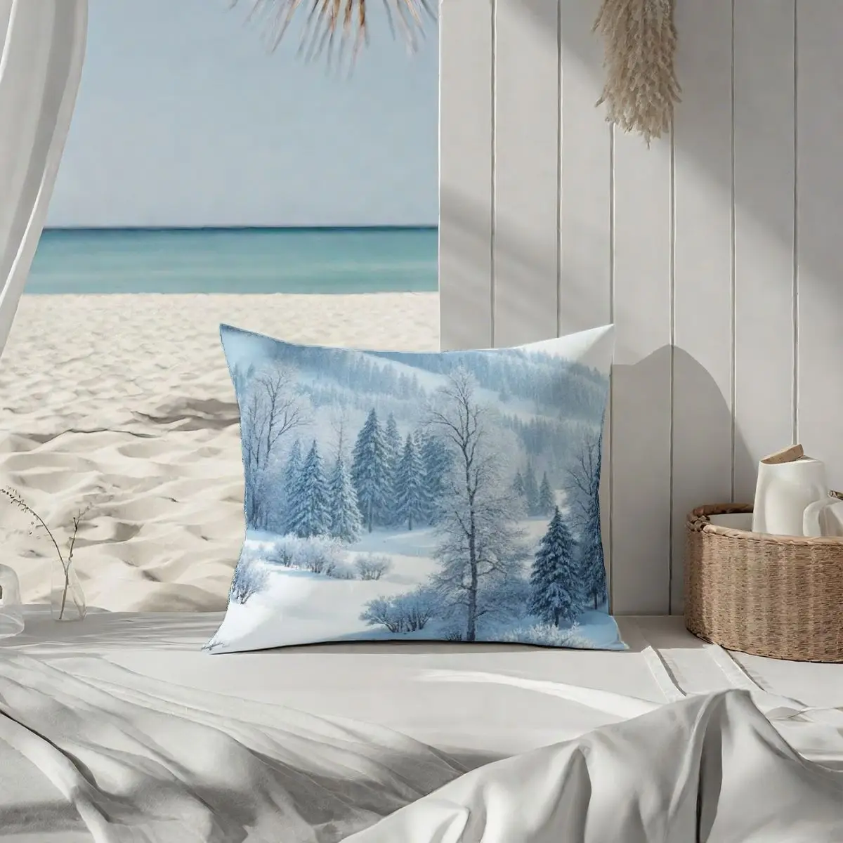 4-قطعة وسادة مجموعة غطاء دون إدراج 45x45 سنتيمتر الشتاء المشهد أشجار ثلجية الجبال قابل للغسل ديكور المنزل ديكور عطلة