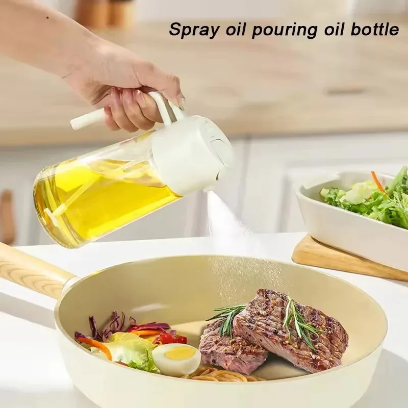Botella pulverizadora de aceite de plástico con boquilla de vertido, dispensador de oliva, doble uso, para acampar, barbacoa, hornear, salsa de soja, 1 piezas