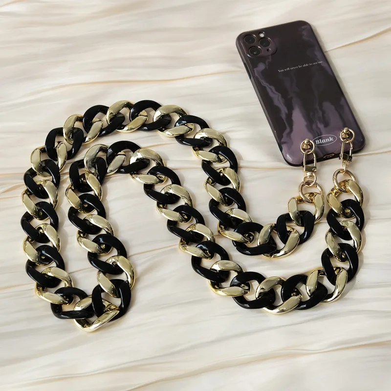 

New Phone Accessory Cellphone Part Chain Anti Lost Universal Black Gold Shoulder Neck Crossbody Cell Phone Strap Case Chains