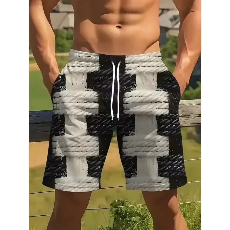 Shorts Comfortable Breathable Casual Men's Beach Shorts 2026 Summer Street Stripes Interwoven Print Cool Creative Personality