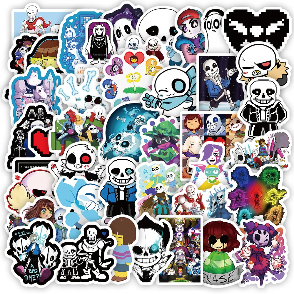 50/100 PIÈCES UNDERTALE Dessin Animé Autocollants Jeu de Rôle Graffiti Autocollants BRICOLAGE Jouet Carnet Valise Téléphone Réfrigérateur Vélo Guitare