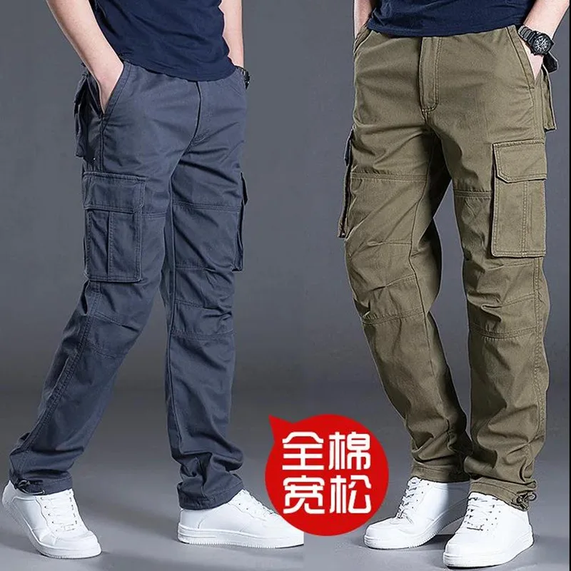 Wholesale Overseas Work Men's Casual  Wear-Resistant Straight Loose Spring Autumn Multi-Pocket Pants