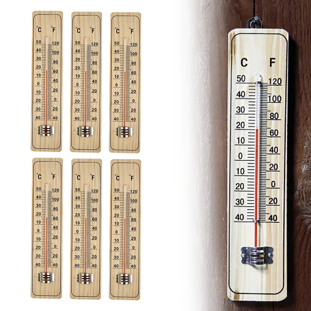 3/6PCS Wall Hang Thermometer Traditional Wooden Garden Thermometer With C&F Reading Office Room Wall-mounted Logger