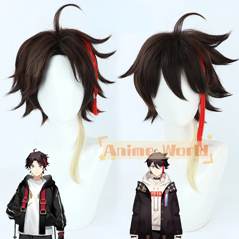 

Saegusa Akina Cosplay Wig Vtuber Red Brown Mixed Short with Ear Heat Resistant Synthetic Hair Halloween Party Carnival + Wig Cap