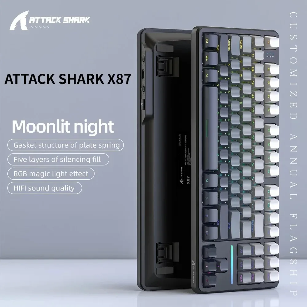 

Беспроводная механическая клавиатура ATTACK SHARK X87, трехрежимная BT5.0/2.4G/USB-C, крепление на прокладке RGB с возможностью горячей замены