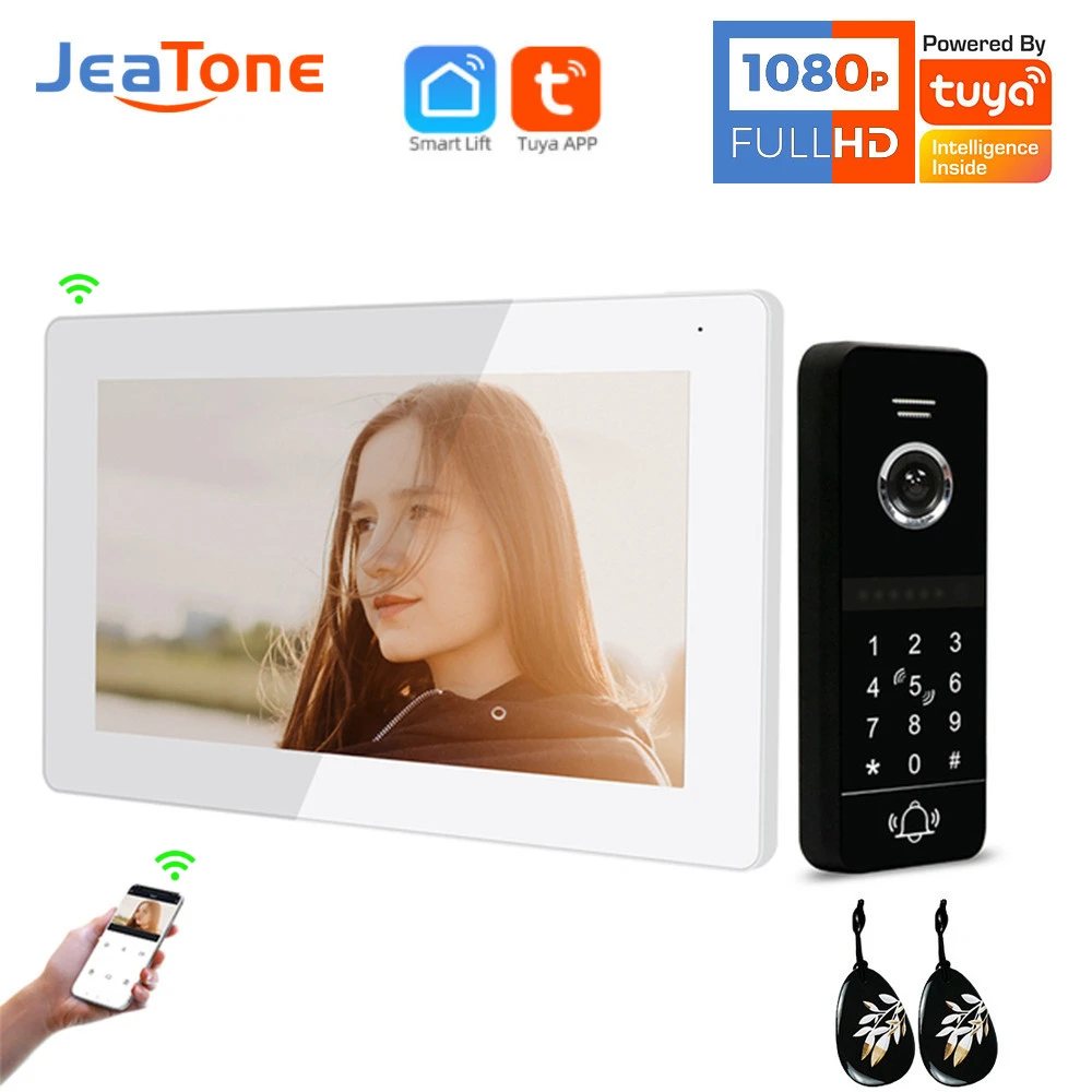 

【Tuya 1080P】Jeatone 4-wire WiFi Video Intercom Security Protection System Password ID Card Unlock Apartment Video Call Panel