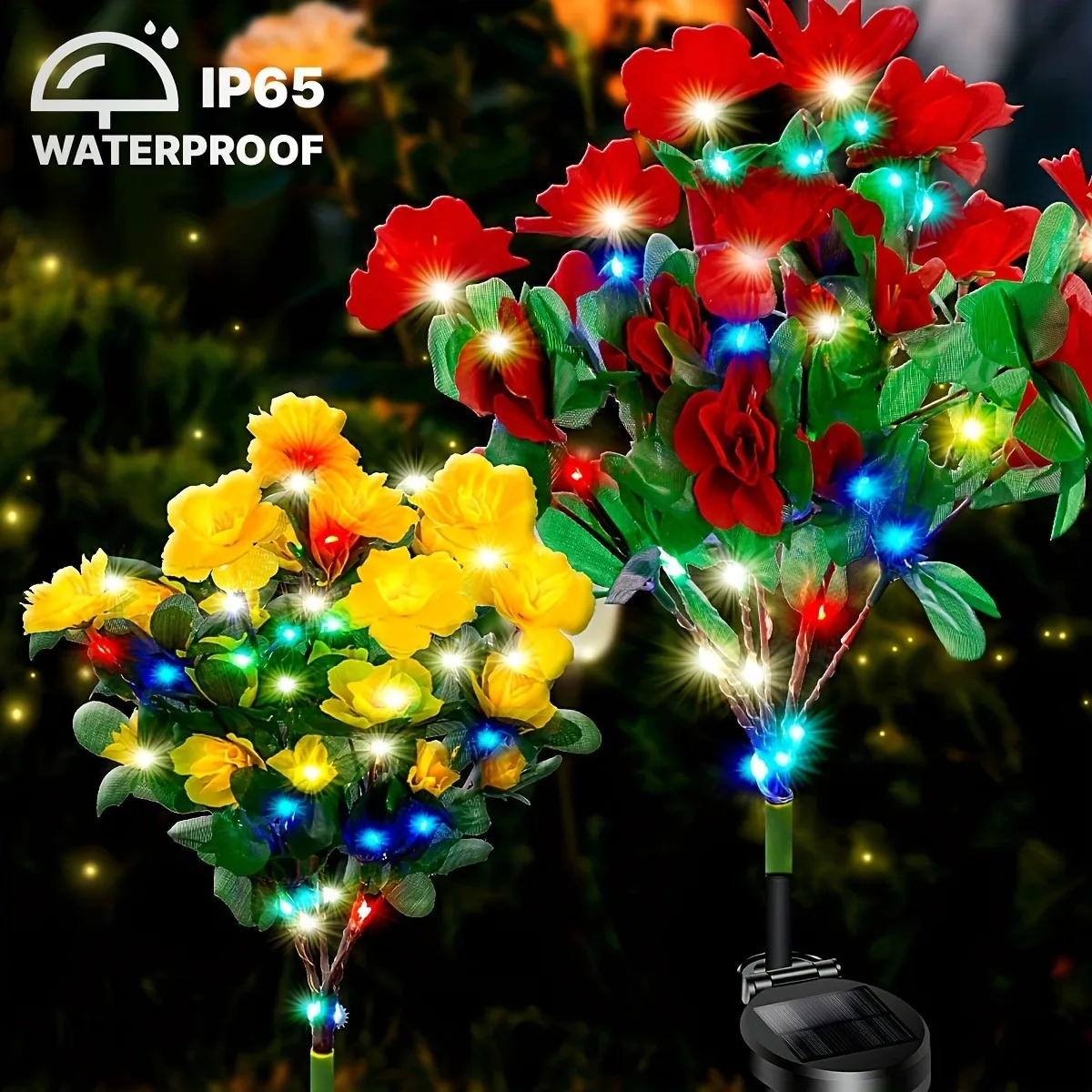1 luces solares para jardín al aire libre, luces LED de flores de Azalea de 21 flores, luces coloridas, para jardín, patio, césped, decoración de camino de patio trasero