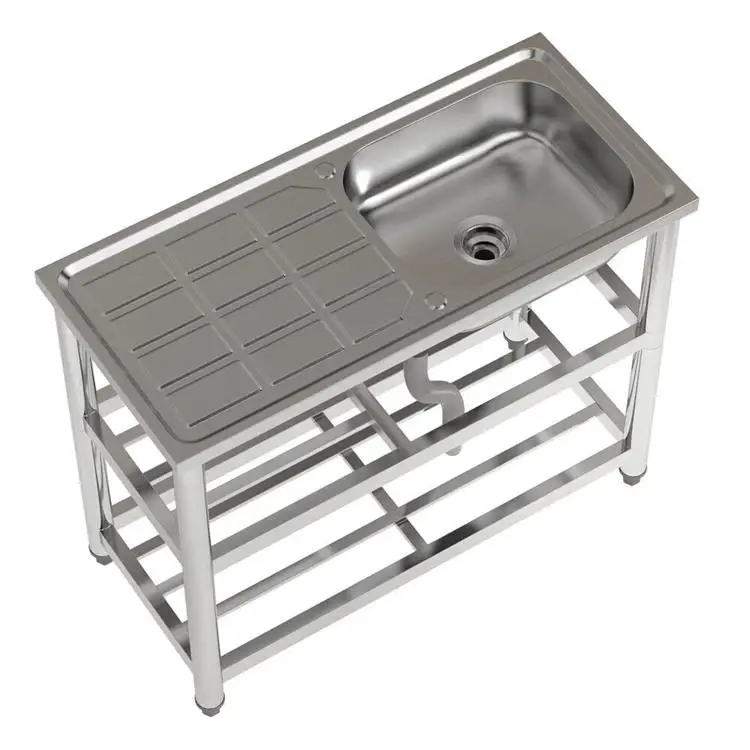 single bowl sink foldable work table restaurant stainless steel sink work table with under shelf