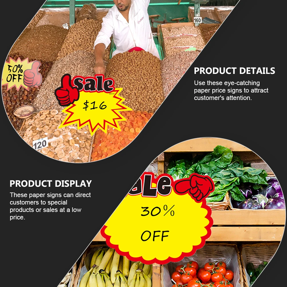 

50 Pcs Price Tags Promotional Signs Advertising Stickers White Cards Retail Shop Labels Decorative Placards Sale Events