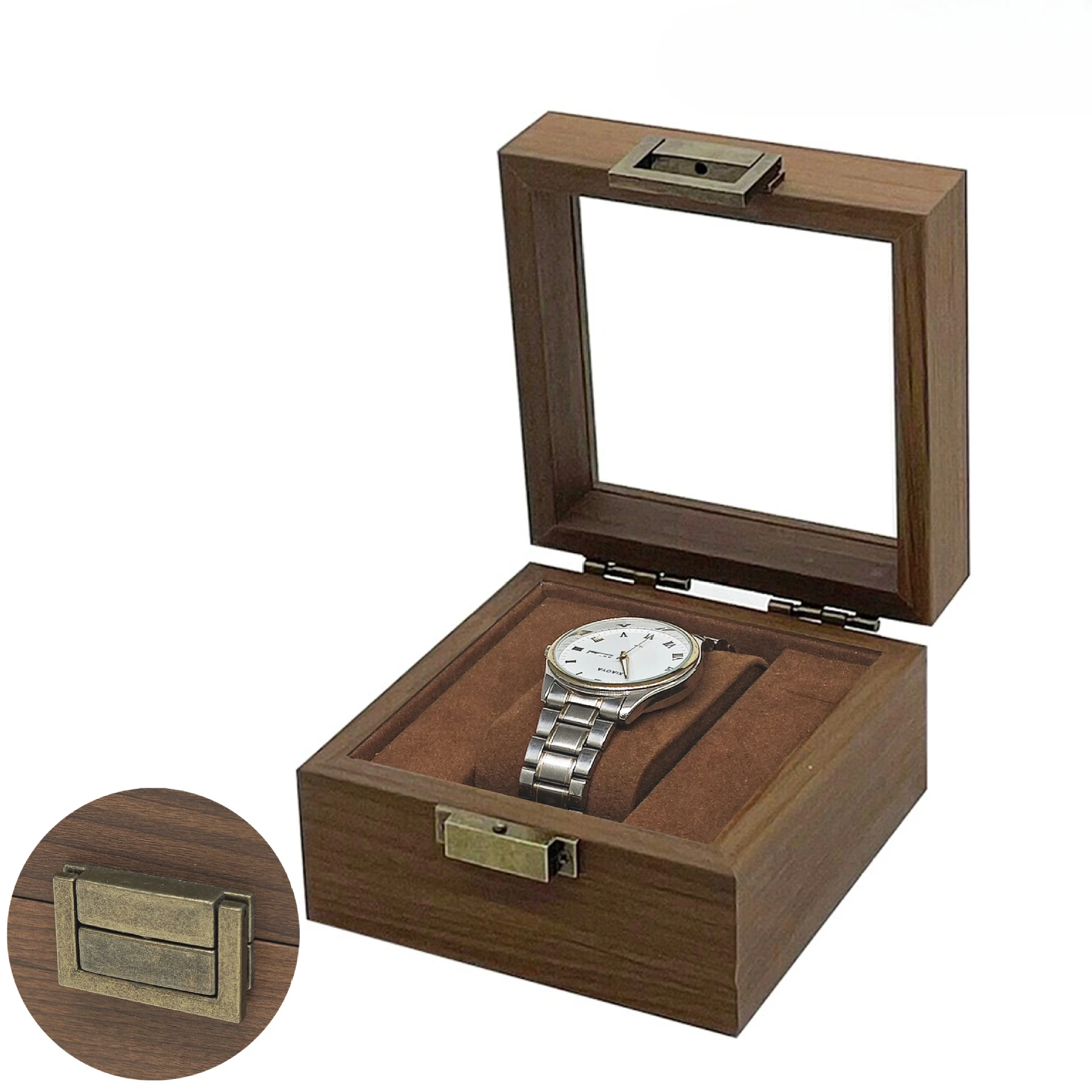 1pcs Vintage Black Walnut Wooden Watch Packaging Storage Box Single Meter Watch Box Gift Box Display Box