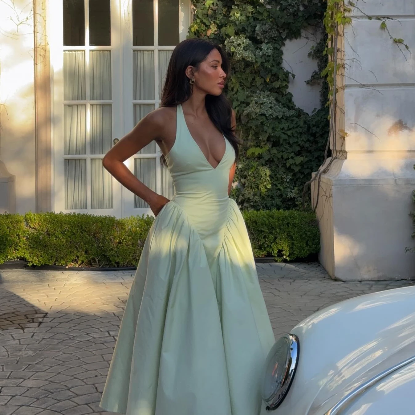 Mingmingxi Summer Maxi Dresses for Women 2024 Halter White Long Dresses Elegant Fit and Flare Party Dresses Sexy Female Clothes