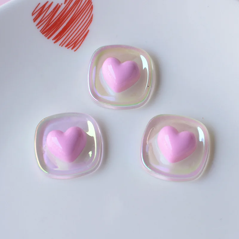 

10pcs 3D Heart Square Pink Stickers Decoration for Phone Case Card Sleeve Decora DIY Children Toy Acrylic Jewelry Accessories