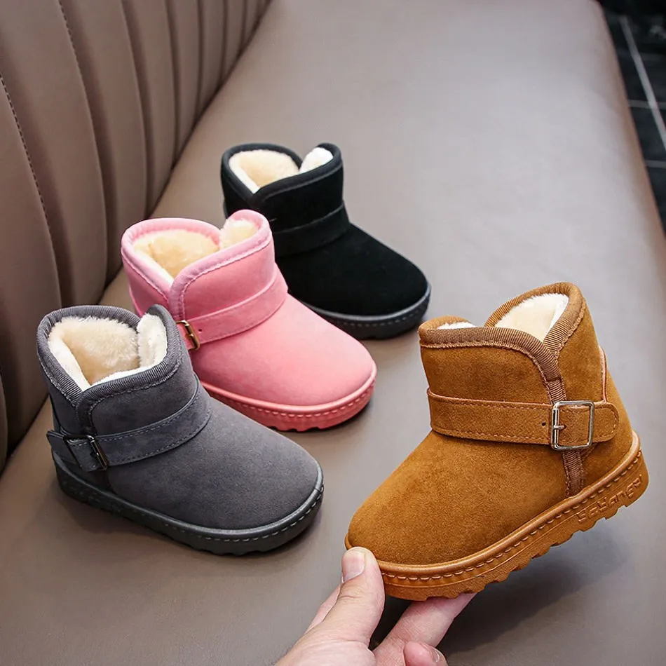 Jungen Mädchen Schnee Stiefel Kinder Gürtel Winter Anti-Slip Booties Baby Verdickt Warme Gemütliche Weiche Gummi Sohle Schuhe Teens rosa Schwarz Schuhe