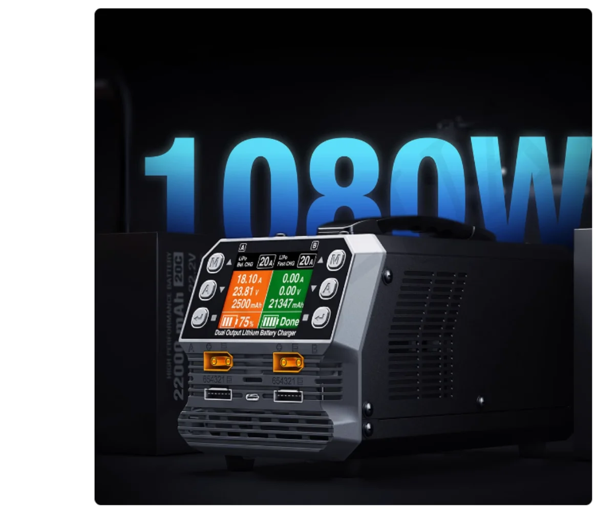 SKYRC Charger PC1080NEO Model Aircraft Dual Channel Lithium Battery General Pressure High Pressure Multi-Language Internal Resis