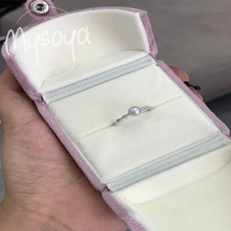 

MYSOYA White Freshwater Pearl Ring 4-5mm With Gift Box, For Her/Him, Birthday/Wedding/Christmas/New Year/Anniversary Gift