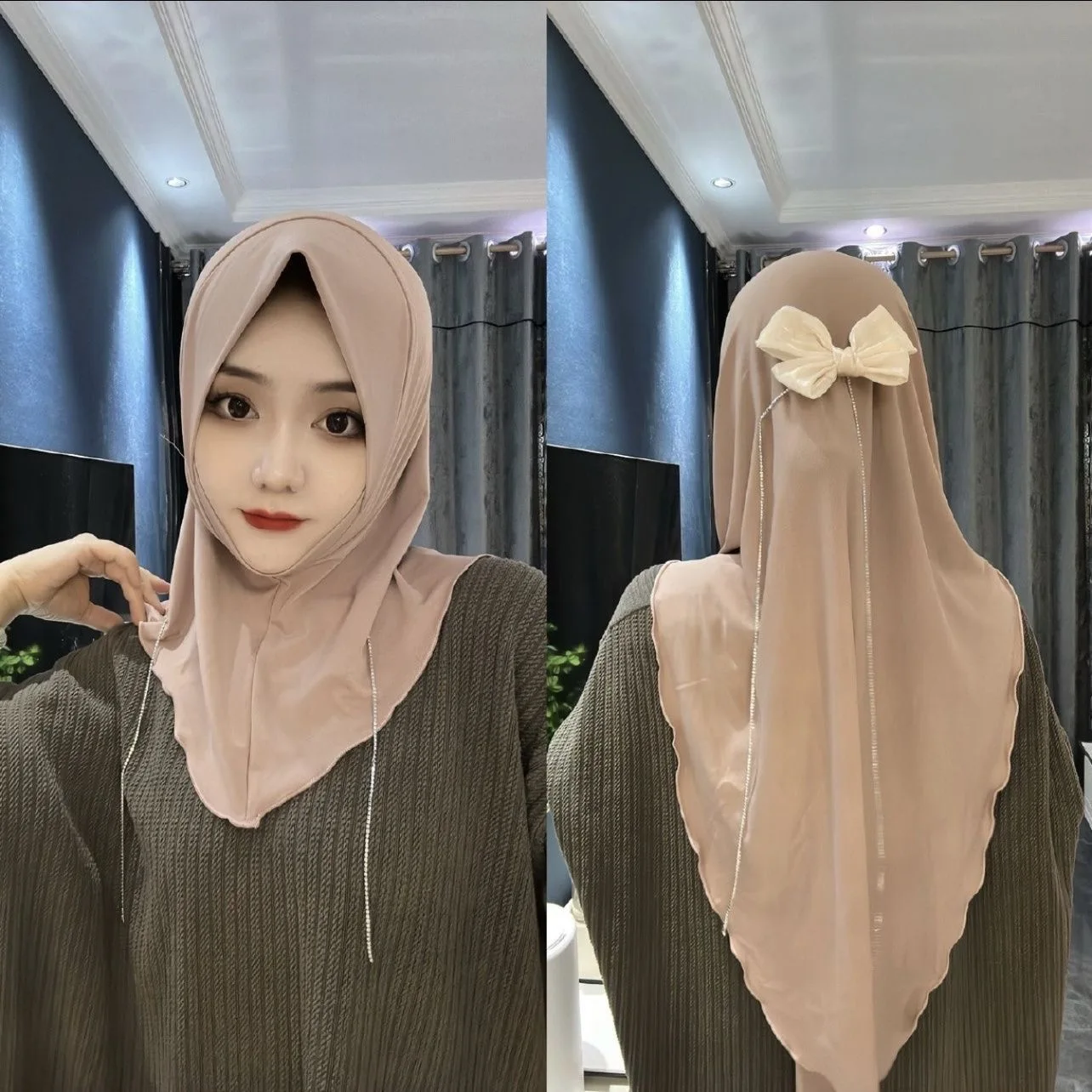 2024 Cute Moslem Sweet Girls Instant Bow Scarves Comfy Hijab