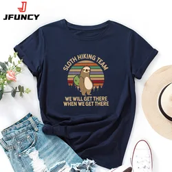 JFUNCY Oversize Women's Tops Cute Sloth Print Harajuku Tshirt Female Shirts Summer Casual Short Sleeve Basic Tee Cotton T-shirt