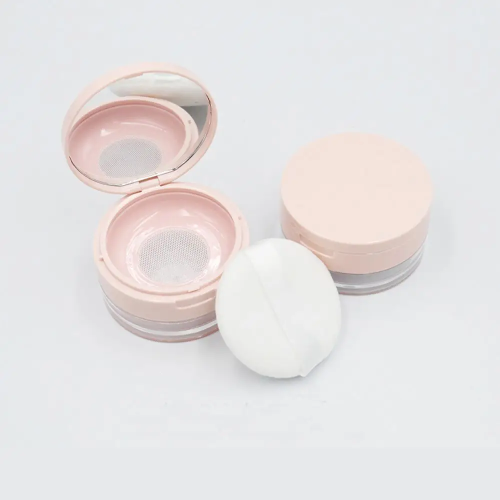 Portable Plastic Powder Box Empty Loose Powder Pot With Sieve Mirror Cosmetic Sifter Loose Jar Travel Makeup Container 7 Styles