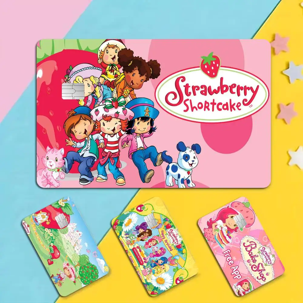 S-Strawberry-shortcake girl Game Film Cover Sticker Case for Small Chip Credit Debit Card Front Side