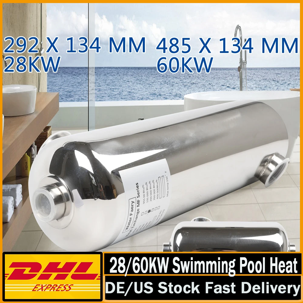 28/60KW Swimming Pool Heat Exchanger Heater Stainless Steel Bath Tub Pool  292x134mm/485x134mm