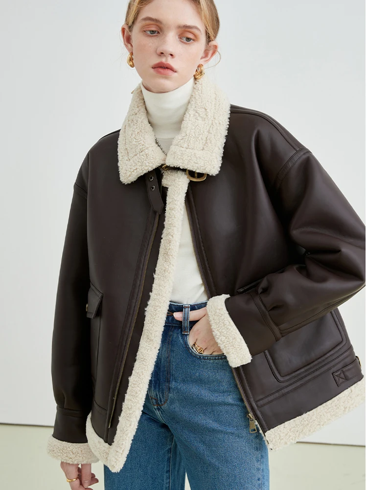 MOLAN Warm Faux Fur Overcoat ผู้หญิงฤดูหนาวออกแบบใหม่หลวมแขนยาวหนังหลวมหนาฤดูหนาว Coat มีซิปของผู้หญิงเก๋ไก๋แจ็คเก็ต