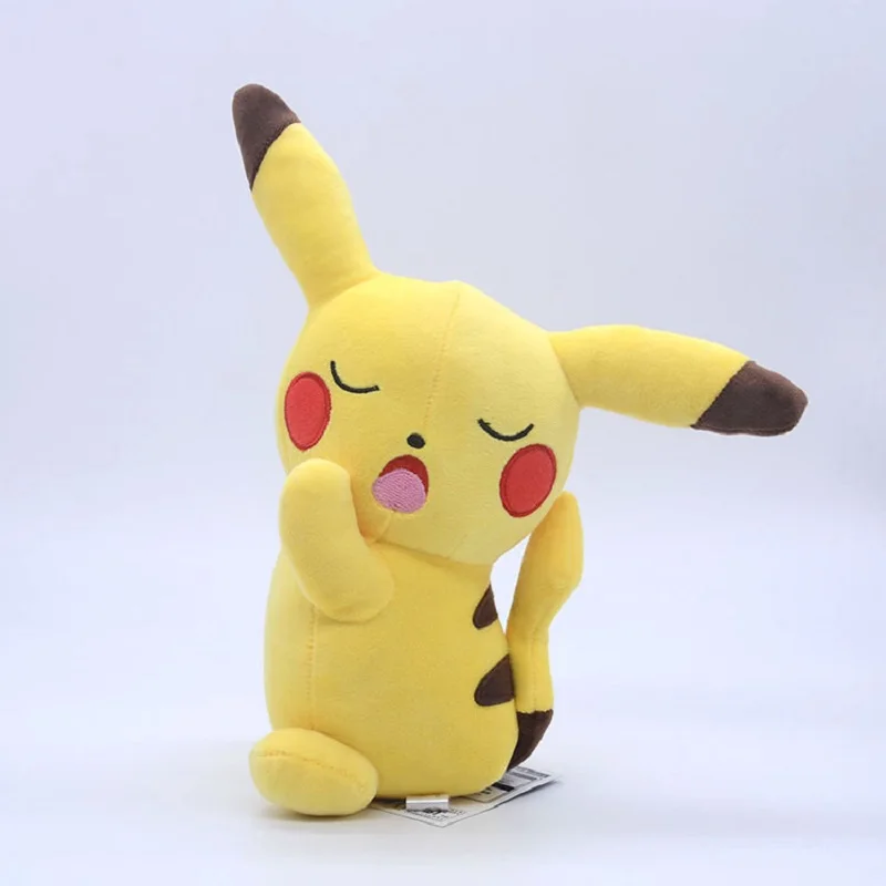 Pokémon Pikachu dormindo bonecas de pelúcia para crianças, figura anime, modelo recheado de bichinho, brinquedinho, presentes de Natal, novo, 20-25cm