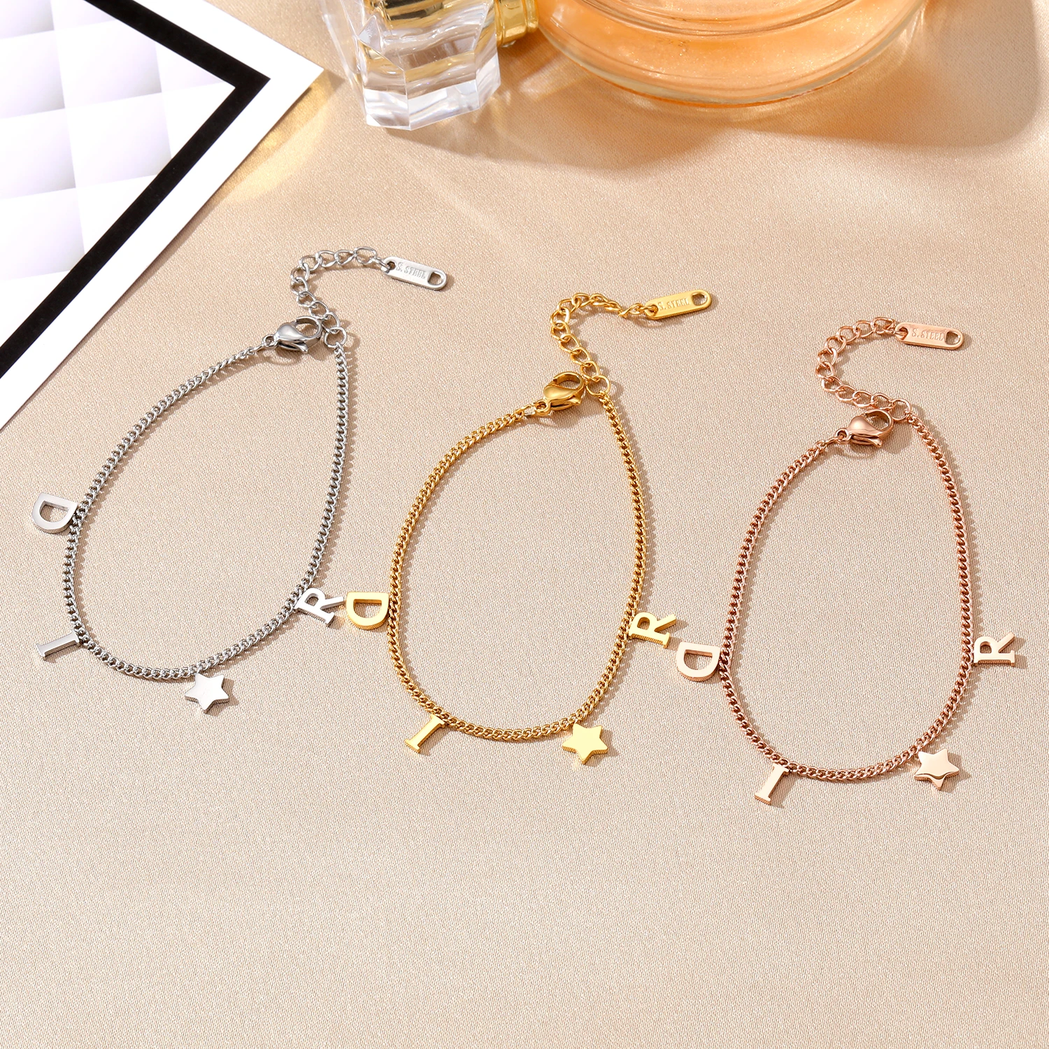 Korea New Fashion Letter Star Pendant Bracelet Woman Simple Vintage Stainless Steel Bracelet Luxury Jewelry Accessories Gifts image 6
