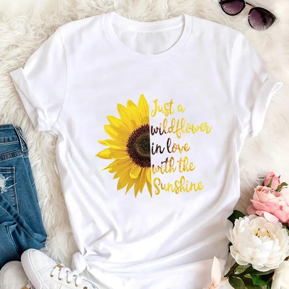 Y2k Short Sleeves Sunmmer T Shirt Just A Wildflower in Love with The Sunshine Print Cotton Women Tee Casual Short Sleeve Top