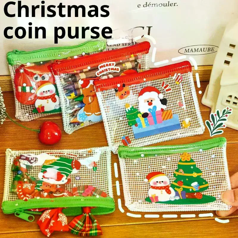 

2Pcs Portable Waterproof Mini Christmas Storage Bag Cartoon PVC Coin Purse Pouch Cute Wallet Key Earphone Organizer Gifts