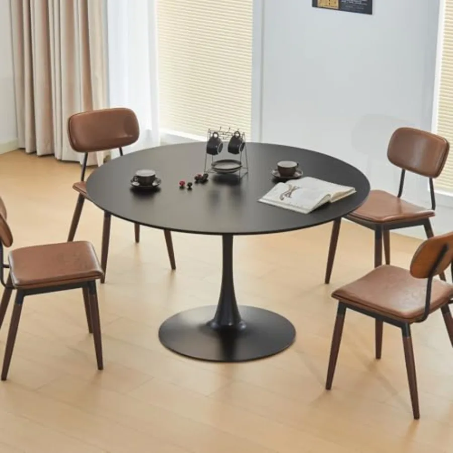 

Круглый стол-тюльпан 43,5 дюйма с утолщенной столешницей и металлической подставкой черного цвета для кухни, небольших помещений, гостиной, кафе - Mid Century M