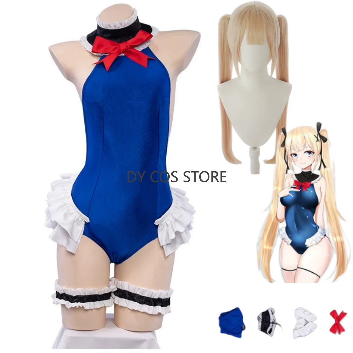 

Игра Azur Lane Marie Rose Косплей Костюм Летний день Сексуальные синие комбинезоны Купальник Парик Женский милый костюм бикини для пляжной вечеринки
