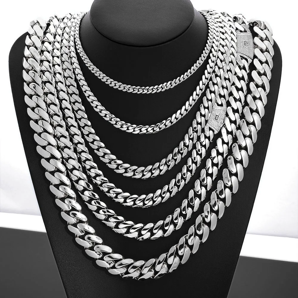 925 NUOYA Silver Cuban Chain Necklace with Iced Out Moissanite Clasp Hip Hop Style Pass Diamond Test Fine Jewelry for Women Men.