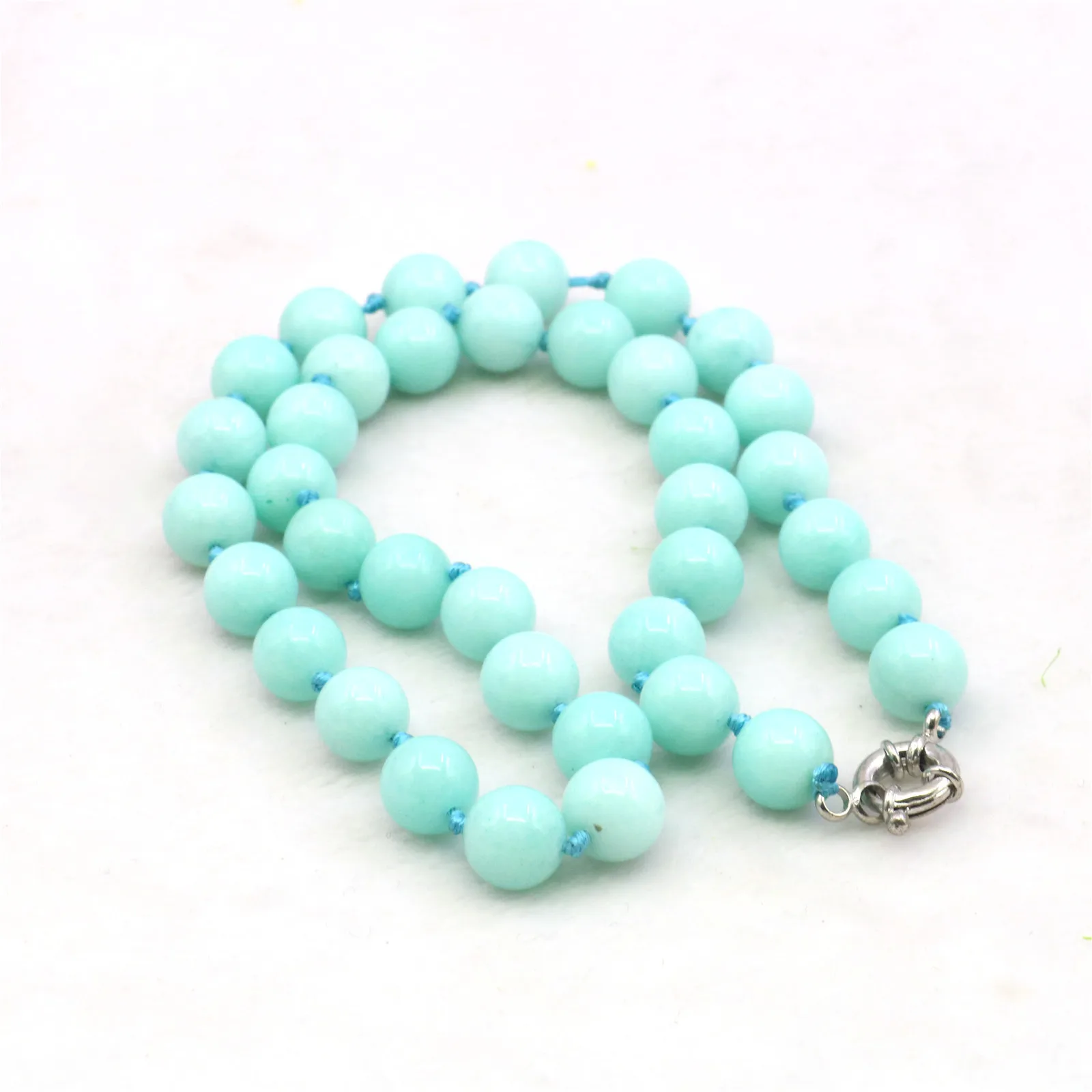 10mm Round Sky Blue Jades Chalcedony Necklace Natural Stone Hand Made Women Neckwear DIY Fashion Jewelry Making Design