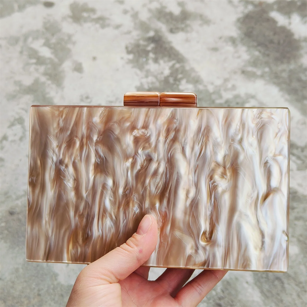 Marble Light Brown Geometrical Acrylic Box Clutches Evening  Purses And Handbags Wedding Party Mini Flap Wallet For Lady Gift